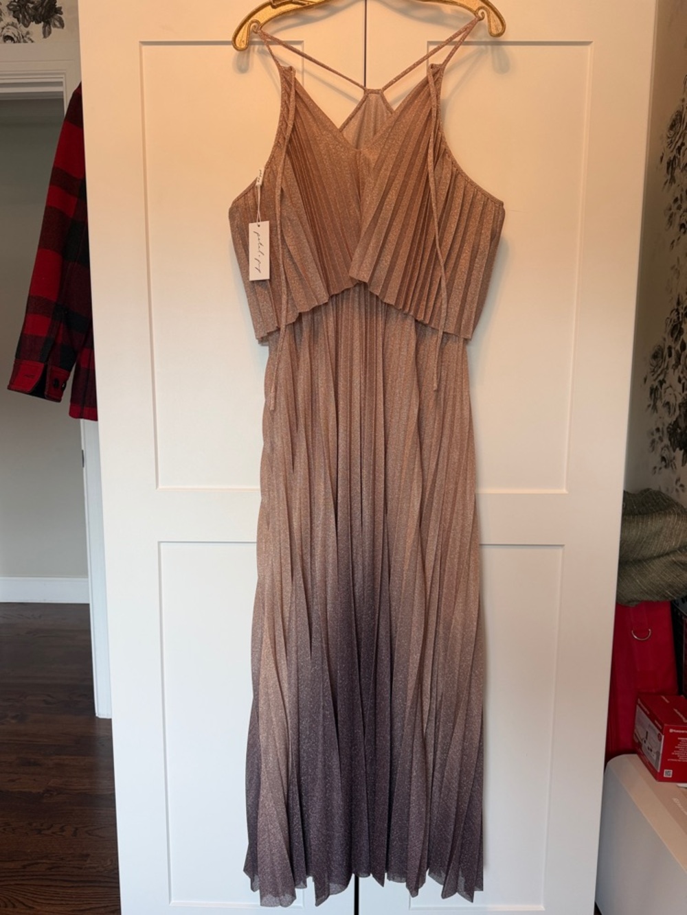 Petal & Pup Ombre Pleated Maxi Dress in Taupe to Brown